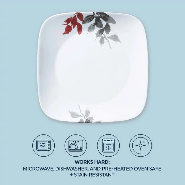 Alt view image 3 of 5 - Kyoto Leaves 16pc, Service for 4, Dinnerware Set, 8 plates bowls, Chip & Break Resistant, Dinner and ware White