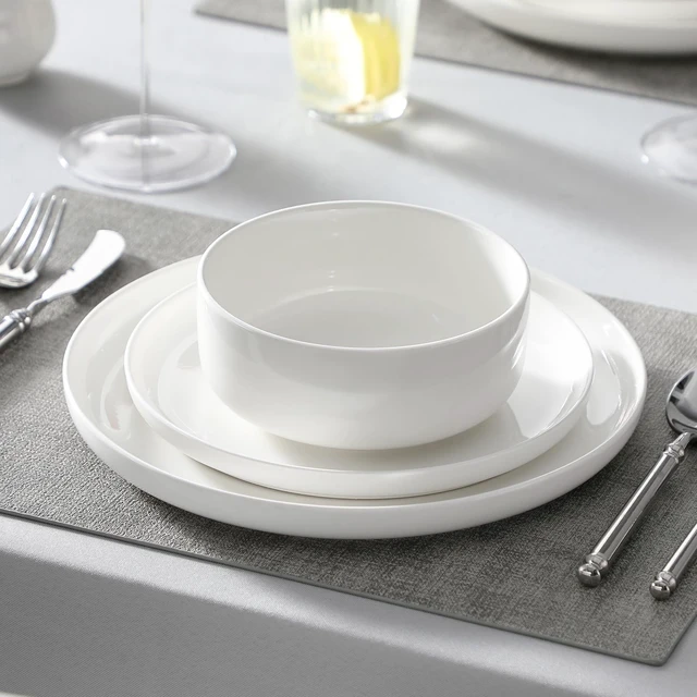 Alt view image 3 of 7 - 18 Pcs Porcelain Plates and Bowls Sets,Dinnerware Set for 6,White | Modern Ceramic Dishware,Kitchen Dining Ware,Microwave and Dishwasher Safe,Simple Solid White Design,Series LUNA