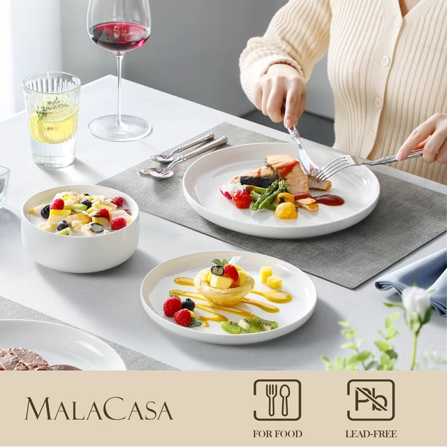 Alt view image 4 of 7 - 18 Pcs Porcelain Plates and Bowls Sets,Dinnerware Set for 6,White | Modern Ceramic Dishware,Kitchen Dining Ware,Microwave and Dishwasher Safe,Simple Solid White Design,Series LUNA