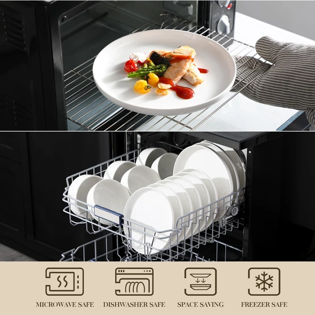 Alt view image 5 of 7 - 18 Pcs Porcelain Plates and Bowls Sets,Dinnerware Set for 6,White | Modern Ceramic Dishware,Kitchen Dining Ware,Microwave and Dishwasher Safe,Simple Solid White Design,Series LUNA