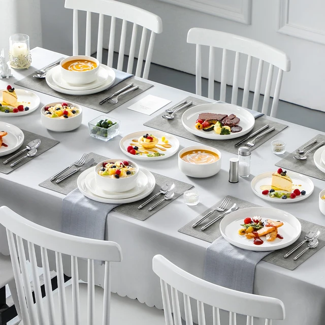 Alt view image 6 of 7 - 18 Pcs Porcelain Plates and Bowls Sets,Dinnerware Set for 6,White | Modern Ceramic Dishware,Kitchen Dining Ware,Microwave and Dishwasher Safe,Simple Solid White Design,Series LUNA