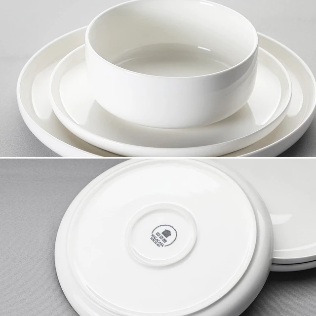 Alt view image 7 of 7 - 18 Pcs Porcelain Plates and Bowls Sets,Dinnerware Set for 6,White | Modern Ceramic Dishware,Kitchen Dining Ware,Microwave and Dishwasher Safe,Simple Solid White Design,Series LUNA