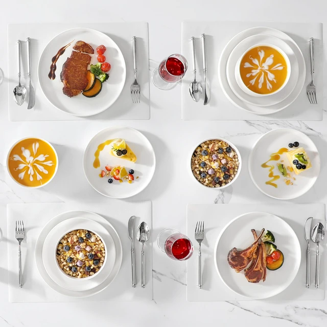 Alt view image 6 of 7 - 18 Pieces Porcelain Dinnerware Set, Modern White Dish Set for 6, Premium Serving Plates and Bowls Sets, Chip and Scratch Resistant Dishware Sets Kitchen Dishes Dining Ware Set, Series LEAH