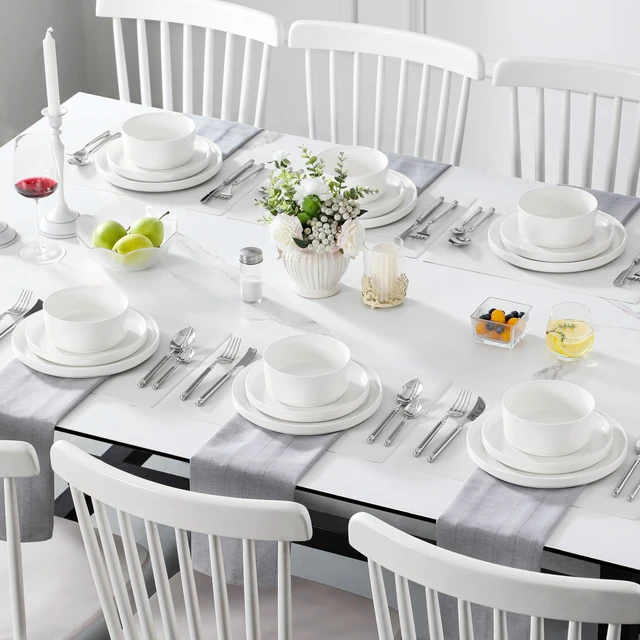 Alt view image 5 of 7 - 18 Pieces Porcelain Dinnerware Set, Modern White Dish Set for 6, Premium Serving Plates and Bowls Sets, Chip and Scratch Resistant Dishware Sets Kitchen Dishes Dining Ware Set, Series LEAH