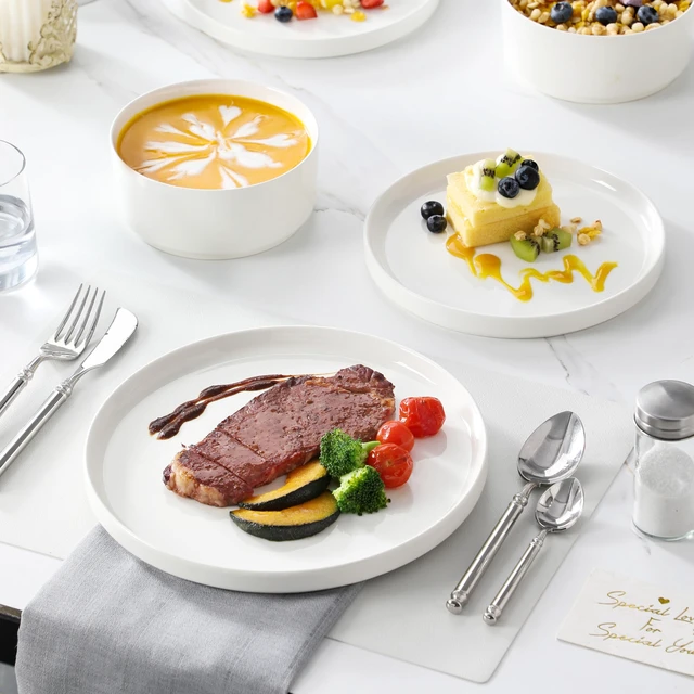 Alt view image 7 of 7 - 18 Pieces Porcelain Dinnerware Set, Modern White Dish Set for 6, Premium Serving Plates and Bowls Sets, Chip and Scratch Resistant Dishware Sets Kitchen Dishes Dining Ware Set, Series LEAH