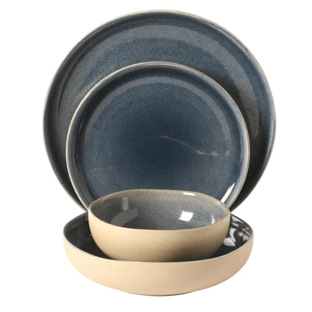 Alt view image 7 of 7 - Manila Bay 16-Piece Stoneware Dinnerware Set, Service for 4, Reactive Glaze Modern Artisan Plates, Bowls & Mugs, Assorted Colors, Round Design