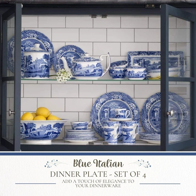 Alt view image 2 of 7 - Blue Italian Dinner Plates - Blue/White, Set of 4 | 10.5" Earthenware Plates with Eastern-Inspired Border for Everyday Dining & Special Occasions, Microwave & Dishwasher Safe