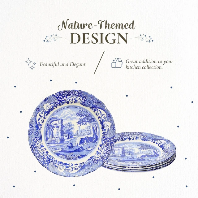 Alt view image 3 of 7 - Blue Italian Dinner Plates - Blue/White, Set of 4 | 10.5" Earthenware Plates with Eastern-Inspired Border for Everyday Dining & Special Occasions, Microwave & Dishwasher Safe