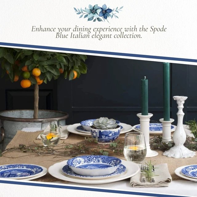 Alt view image 5 of 7 - Blue Italian Dinner Plates - Blue/White, Set of 4 | 10.5" Earthenware Plates with Eastern-Inspired Border for Everyday Dining & Special Occasions, Microwave & Dishwasher Safe