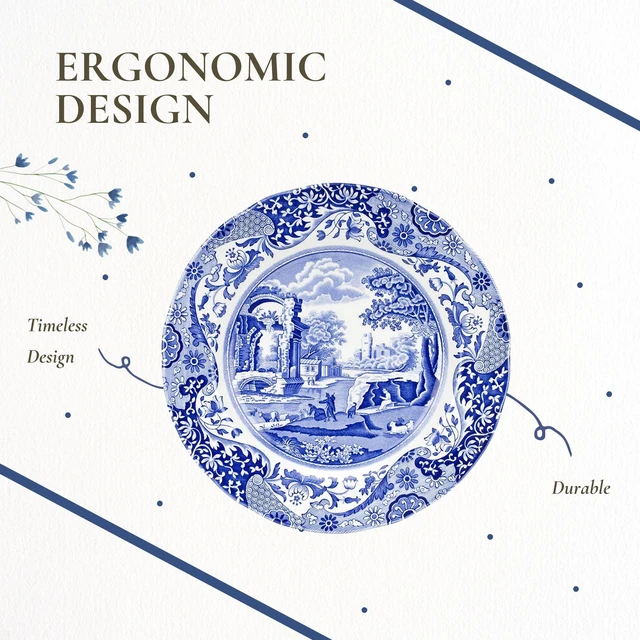 Alt view image 6 of 7 - Blue Italian Dinner Plates - Blue/White, Set of 4 | 10.5" Earthenware Plates with Eastern-Inspired Border for Everyday Dining & Special Occasions, Microwave & Dishwasher Safe