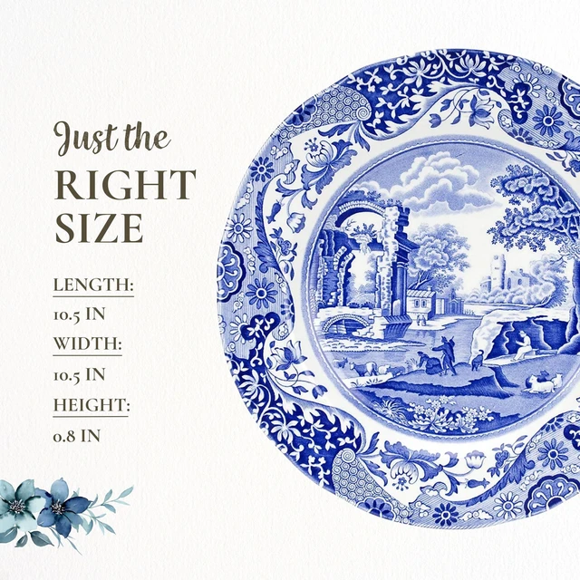 Alt view image 7 of 7 - Blue Italian Dinner Plates - Blue/White, Set of 4 | 10.5" Earthenware Plates with Eastern-Inspired Border for Everyday Dining & Special Occasions, Microwave & Dishwasher Safe