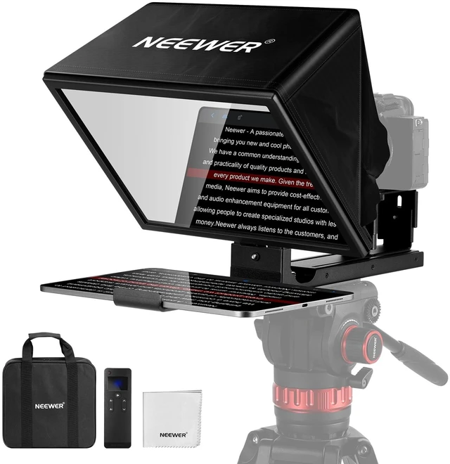 Main image of Basics X12B Aluminum Alloy Teleprompter 12" for Tablet DSLR Camera | Compatible with iPad, Bluetooth, No Assembly, Remote & App Control, Compatible with iOS Android, Black, for Streaming