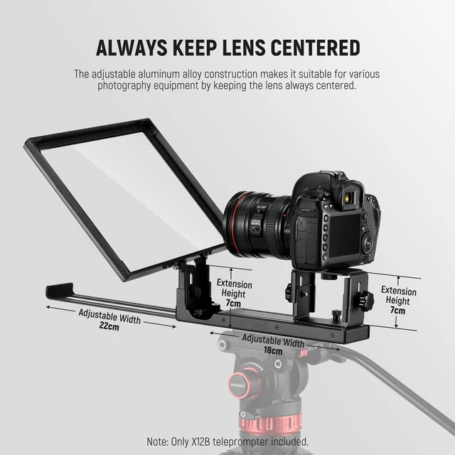 Alt view image 6 of 7 - Basics X12B Aluminum Alloy Teleprompter 12" for Tablet DSLR Camera | Compatible with iPad, Bluetooth, No Assembly, Remote & App Control, Compatible with iOS Android, Black, for Streaming