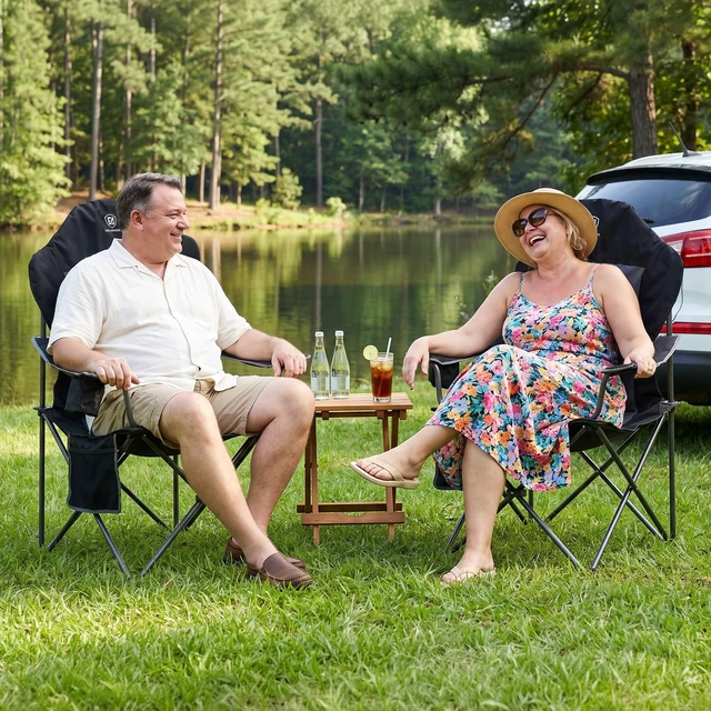 Alt view image 2 of 7 - Folding Camping Chair with High Back Padded 2 Pack Oversized Portable Lawn Chairs Lightweight Sturdy Steel Foldable Outdoor Camp Chair for Adults, Black