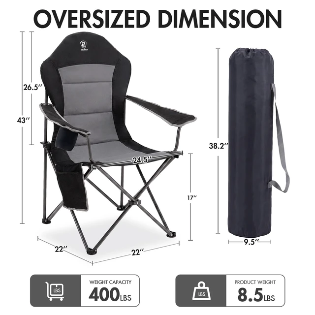 Alt view image 3 of 7 - Folding Camping Chair with High Back Padded 2 Pack Oversized Portable Lawn Chairs Lightweight Sturdy Steel Foldable Outdoor Camp Chair for Adults, Black