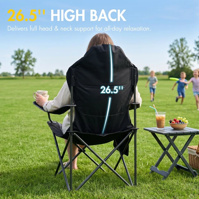 Alt view image 4 of 7 - Folding Camping Chair with High Back Padded 2 Pack Oversized Portable Lawn Chairs Lightweight Sturdy Steel Foldable Outdoor Camp Chair for Adults, Black