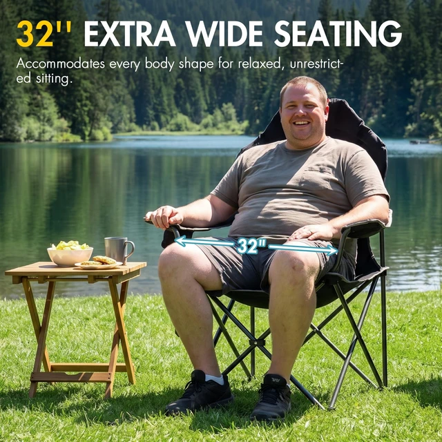 Alt view image 6 of 7 - Folding Camping Chair with High Back Padded 2 Pack Oversized Portable Lawn Chairs Lightweight Sturdy Steel Foldable Outdoor Camp Chair for Adults, Black