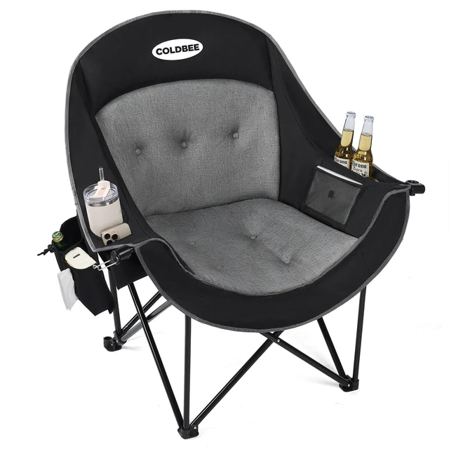 Main image of Oversized Camping Chairs for Adults - Heavy Duty Padded Outdoor Camp Chair | Strap Opener, No assembly, Big & Tall adults, Folding lawn chairs, Convenient hook, Phone pocket, Patio, Beach, Picnic