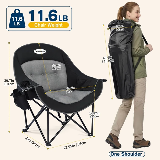 Alt view image 2 of 7 - Oversized Camping Chairs for Adults - Heavy Duty Padded Outdoor Camp Chair | Strap Opener, No assembly, Big & Tall adults, Folding lawn chairs, Convenient hook, Phone pocket, Patio, Beach, Picnic