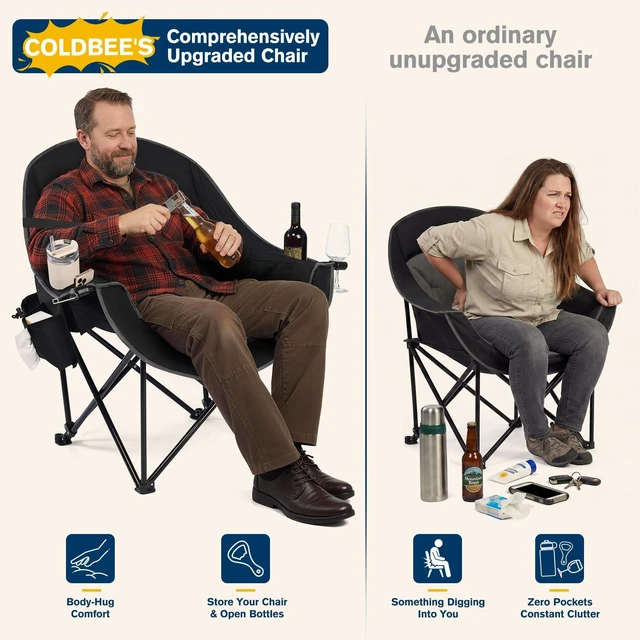 Alt view image 7 of 7 - Oversized Camping Chairs for Adults - Heavy Duty Padded Outdoor Camp Chair | Strap Opener, No assembly, Big & Tall adults, Folding lawn chairs, Convenient hook, Phone pocket, Patio, Beach, Picnic