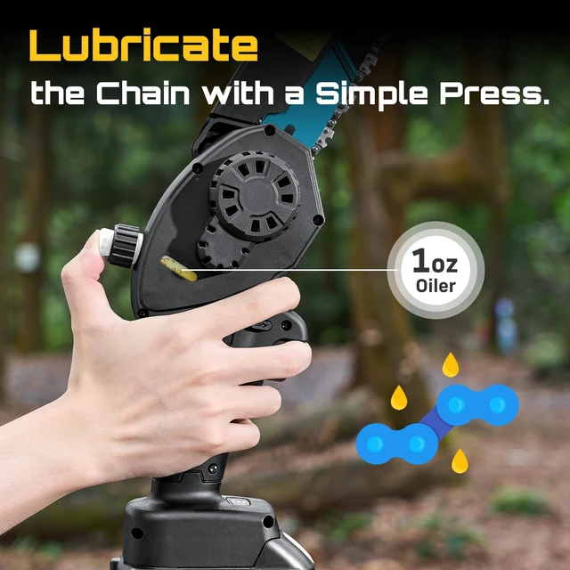 Alt view image 7 of 7 - Mini Chainsaw Cordless 8 inch: Electric Chainsaw Battery Powered, Brushless Chain Saw with Auto Oiler, 2pcs Battery, Handheld Saw for Tree Branch Wood Cutting,Gardening Tools for Men Dad Husband