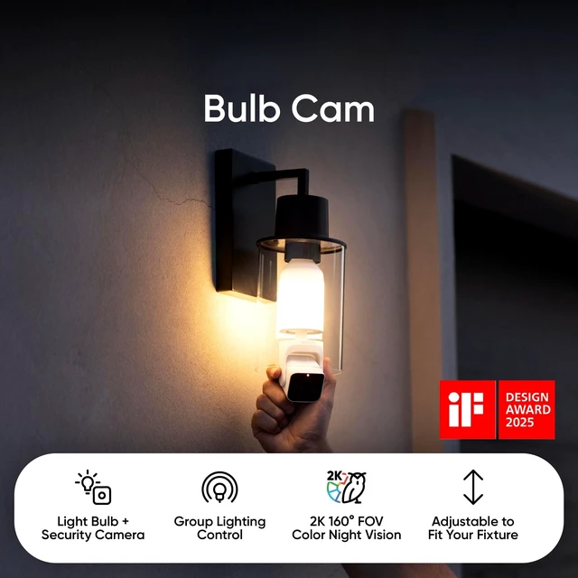 Alt view image 2 of 7 - Bulb Cam - 2K HD Smart Light Bulb Security Camera, E26 Socket | Color Night Vision, 800-Lumen Dimmable LED, 160° Wide View, Motion Detection & Siren, Works with Alexa & Google Assistant