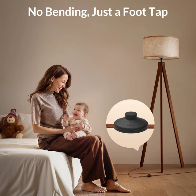 Alt view image 7 of 7 - Tripod Floor Lamp Mid Century Modern Standing Lamps for Living Room | Light-Diffusing Linen Shade, Premium Rubberwood Tripod with E26 Base, Adding Warmth to Bedroom, Office & Study Corner Brown