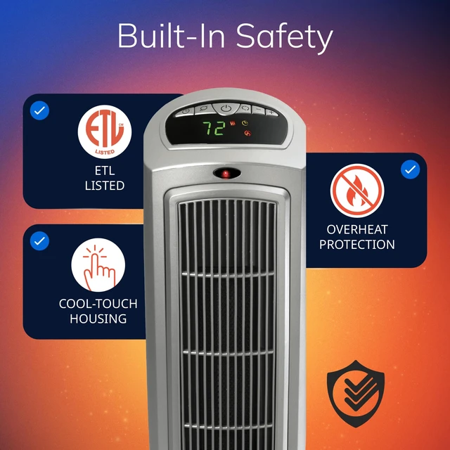 Alt view image 3 of 7 - Oscillating Digital Ceramic Tower Heater for Home with Adjustable Thermostat, Timer and Remote Control, 23 Inches, 1500W, Silver, 755320