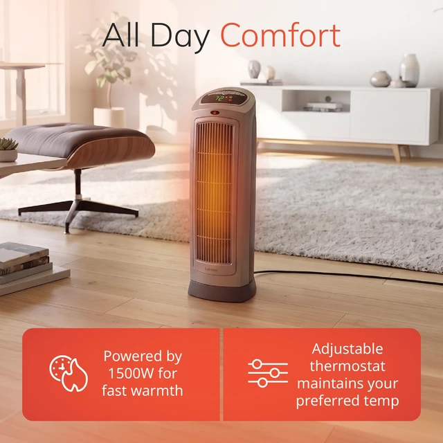 Alt view image 4 of 7 - Oscillating Digital Ceramic Tower Heater for Home with Adjustable Thermostat, Timer and Remote Control, 23 Inches, 1500W, Silver, 755320