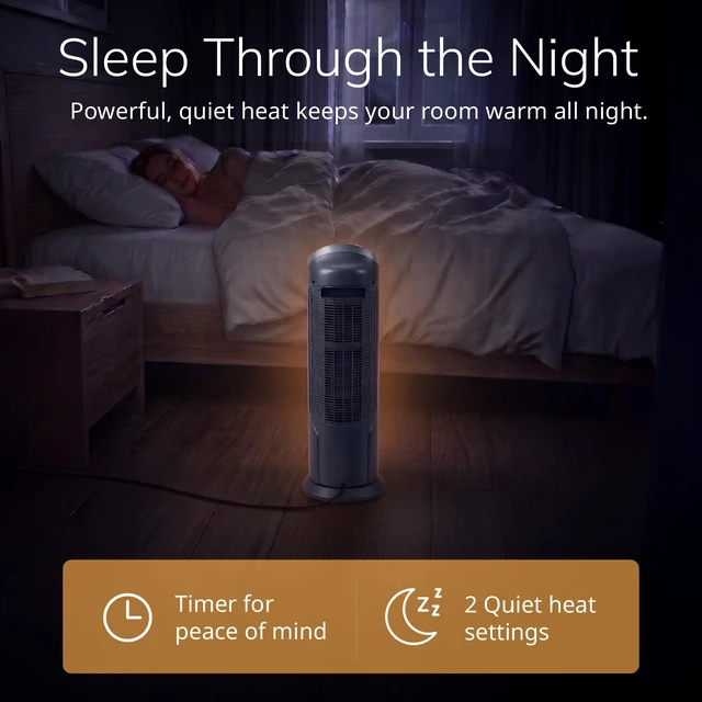 Alt view image 7 of 7 - Oscillating Digital Ceramic Tower Heater for Home with Adjustable Thermostat, Timer and Remote Control, 23 Inches, 1500W, Silver, 755320