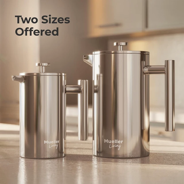 Alt view image 2 of 7 - Living French Press Coffee Maker 34oz, Stainless Steel French Press Coffee, 4 Filter Heat Resistant Double Insulated, Rust-Free, Food Grade, Dishwasher Safe Coffee Pot