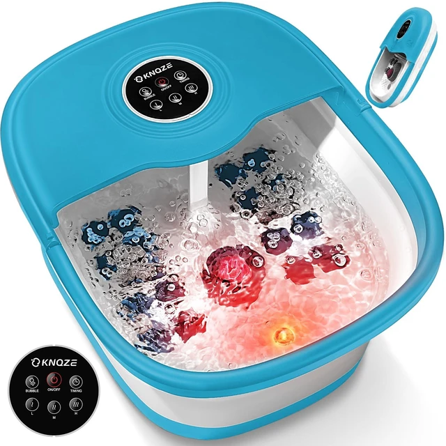Main image of Collapsible Foot Spa Bath with Heat & Bubble, Foot Soaking Tub with Timer and Red Light, 16 Rollers & Pumice Stone, Enjoy Warm Water Foot Bath, Gift for Wife and Mom, Blue