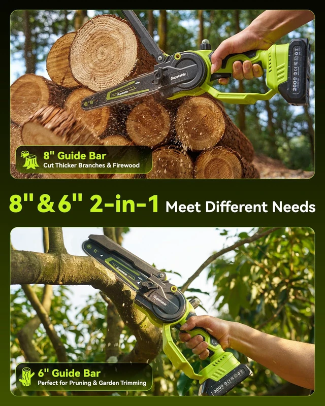 Alt view image 2 of 7 - Mini Chainsaw Cordless, 8 Inch & 6 Inch Electric Chainsaw Battery Powered, 1000W Brushless Handheld Power Chain Saw with 2 Batteries, Small Tree Saw for Branch Trimming Wood Cutting
