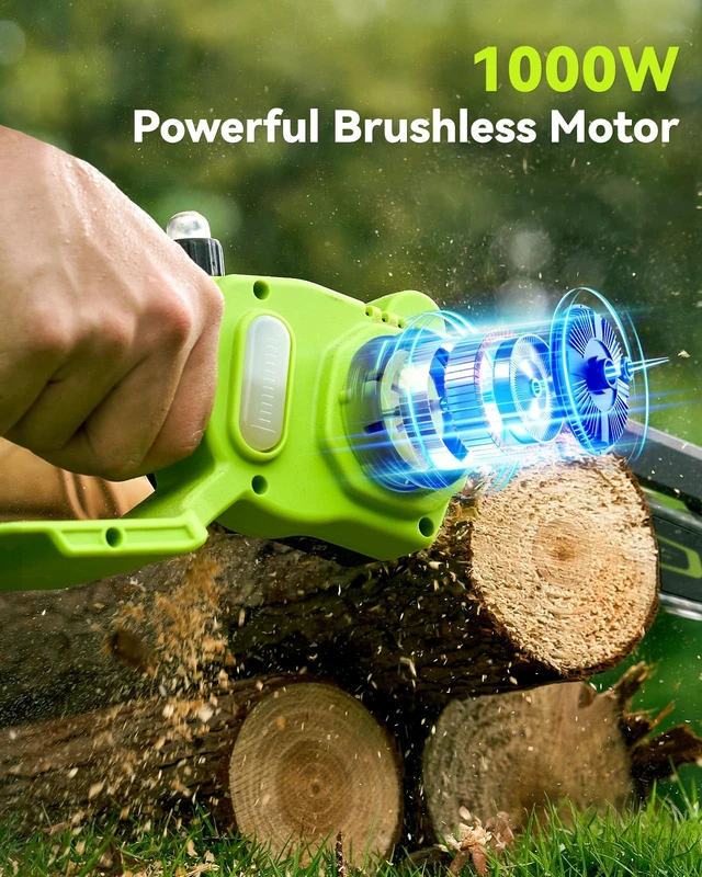 Alt view image 3 of 7 - Mini Chainsaw Cordless, 8 Inch & 6 Inch Electric Chainsaw Battery Powered, 1000W Brushless Handheld Power Chain Saw with 2 Batteries, Small Tree Saw for Branch Trimming Wood Cutting