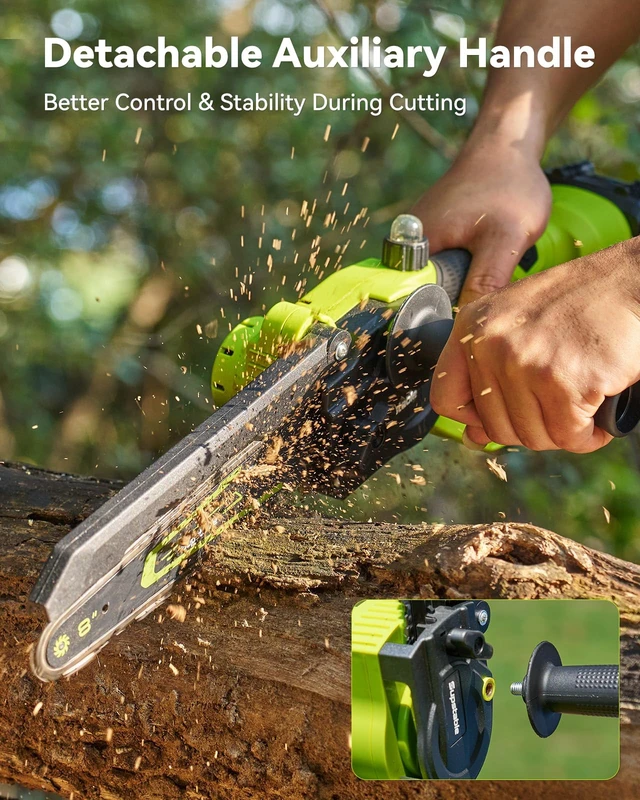 Alt view image 7 of 7 - Mini Chainsaw Cordless, 8 Inch & 6 Inch Electric Chainsaw Battery Powered, 1000W Brushless Handheld Power Chain Saw with 2 Batteries, Small Tree Saw for Branch Trimming Wood Cutting