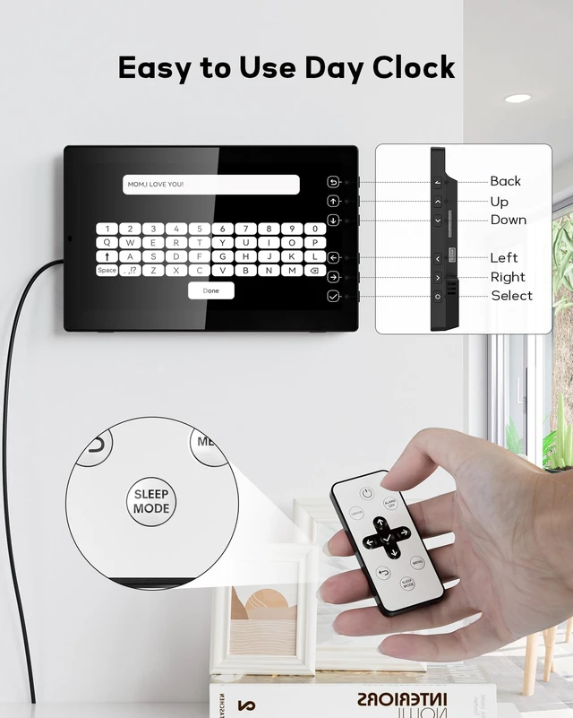 Alt view image 4 of 7 - 10.1" Dementia Clock for Seniors with Digital Calendar Display | Large Time & Date Display, Medication Reminders, Auto Dimming, Remote Control, Indoor Temperature & Humidity, Wall Mountable