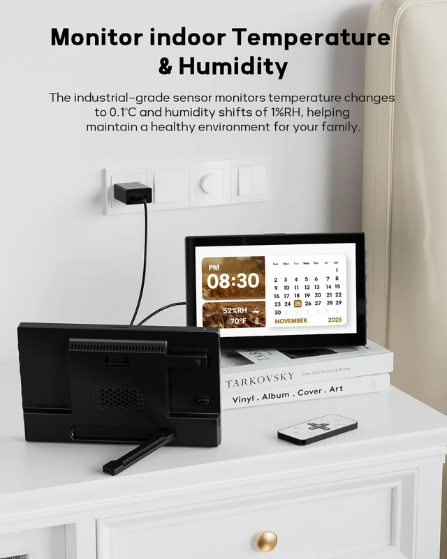 Alt view image 5 of 7 - 10.1" Dementia Clock for Seniors with Digital Calendar Display | Large Time & Date Display, Medication Reminders, Auto Dimming, Remote Control, Indoor Temperature & Humidity, Wall Mountable