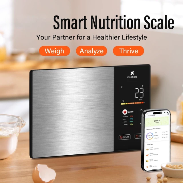 Alt view image 2 of 7 - Smart Kitchen Scale,TFT Display Food Scale,Nutrition Calculator | Digital Food Scale, Large TFT Color Display, Bluetooth App for 999+ Foods, Calorie Counter & 24 Nutrients Analyzer, 5000g Cap