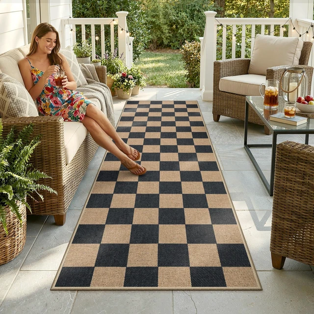 Alt view image 2 of 7 - Christmas Runner Rug, 2x8 Christmas Kitchen Decor Checkered Non Slip Entryway Runner Rug, Checkerboard Red and Black Indoor Outdoor Xmas Decorations for Hallway 8ft Entry Bathroom