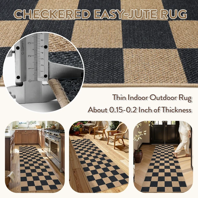Alt view image 3 of 7 - Christmas Runner Rug, 2x8 Christmas Kitchen Decor Checkered Non Slip Entryway Runner Rug, Checkerboard Red and Black Indoor Outdoor Xmas Decorations for Hallway 8ft Entry Bathroom