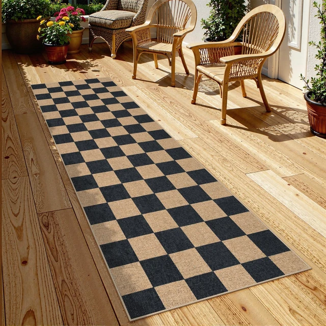 Alt view image 7 of 7 - Christmas Runner Rug, 2x8 Christmas Kitchen Decor Checkered Non Slip Entryway Runner Rug, Checkerboard Red and Black Indoor Outdoor Xmas Decorations for Hallway 8ft Entry Bathroom
