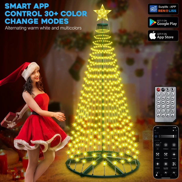 Alt view image 7 of 7 - 30+ Modes Smart Prelit Christmas Cone Tree with Lights | 6ft 296 LED App Control Color Changing Light Show Trees with Remote Timer Music Sync for Indoor Outdoor Yard (Green Body)