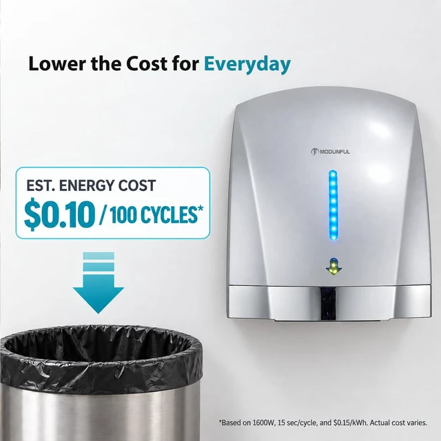 Alt view image 4 of 7 - Commercial Hand Dryers for Bathrooms Wall-Mount, Plug-in 120V 1600W Silver | Dual Wind, Auto Shutoff Electric Hand Dryer Touchless, 40db Ultra Quiet Low Noise, Venue D5 3314