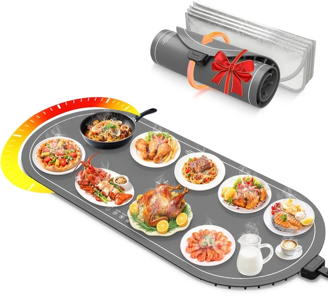 Main image of Food Warming Mats for Countertop,Extra Large Silicone Mat,Gray | 36"x15" Electric Heating Pad,Roll Up Warming Trays for Buffets Party,House Warming Gifts New Home,Practical Birthday Gift