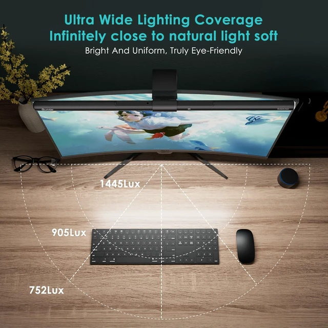 Alt view image 2 of 7 - Monitor Light Bar with Remote Control, Fit for Curved/Flat Monitor, Eye-Care USB Computer Lamp Dimmable Screen Light Bar with Auto-Dimming, No Glare Home Office Gaming Desk Lamp