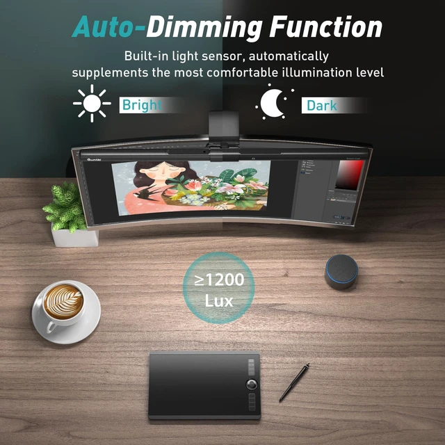 Alt view image 5 of 7 - Monitor Light Bar with Remote Control, Fit for Curved/Flat Monitor, Eye-Care USB Computer Lamp Dimmable Screen Light Bar with Auto-Dimming, No Glare Home Office Gaming Desk Lamp