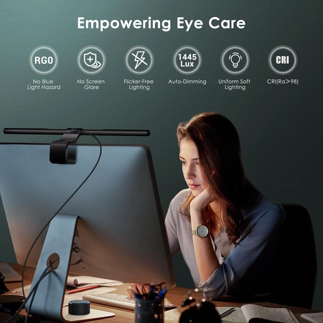 Alt view image 7 of 7 - Monitor Light Bar with Remote Control, Fit for Curved/Flat Monitor, Eye-Care USB Computer Lamp Dimmable Screen Light Bar with Auto-Dimming, No Glare Home Office Gaming Desk Lamp