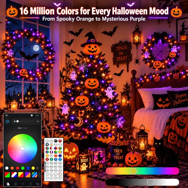 Alt view image 2 of 6 - 600LED 210FT Smart Color Changing Halloween String Lights RGB App & Remote | Music Sync, 16 Million DIY Colors, Timer & Memory, Waterproof Twinkle Lights Indoor Outdoor for Halloween Fall Decor