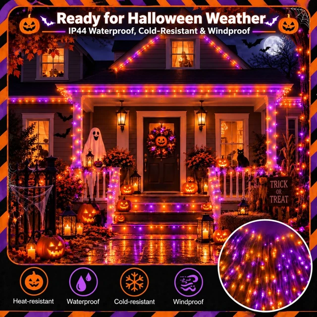 Alt view image 4 of 6 - 600LED 210FT Smart Color Changing Halloween String Lights RGB App & Remote | Music Sync, 16 Million DIY Colors, Timer & Memory, Waterproof Twinkle Lights Indoor Outdoor for Halloween Fall Decor