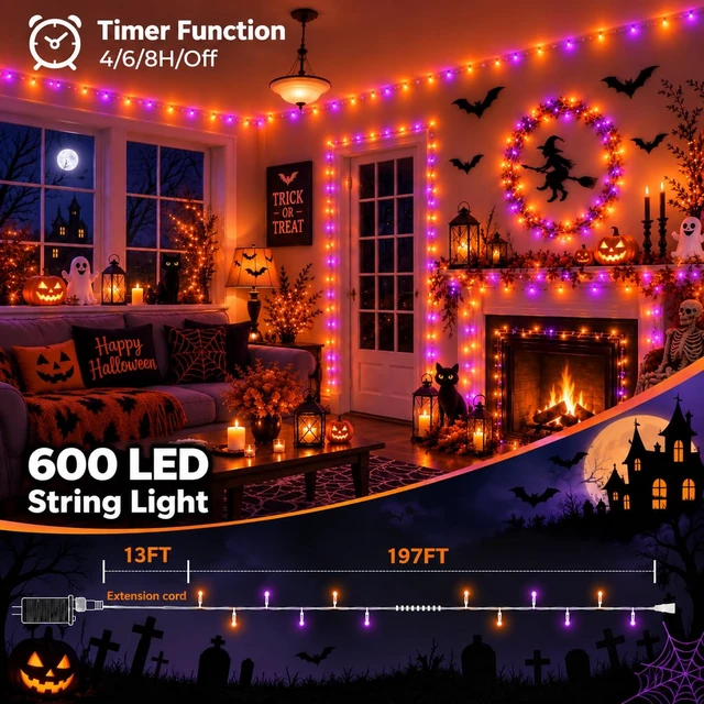 Alt view image 5 of 6 - 600LED 210FT Smart Color Changing Halloween String Lights RGB App & Remote | Music Sync, 16 Million DIY Colors, Timer & Memory, Waterproof Twinkle Lights Indoor Outdoor for Halloween Fall Decor